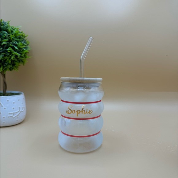 Glass coffee Tumbler, Iced Coffee Glass Wave, Retro Iced Coffee Cup 18 Oz - Picture 4 of 7